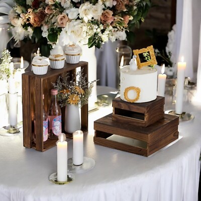 Wooden Cake Stands Distressed Wood Square Stand Cakes Display Events  Party UK