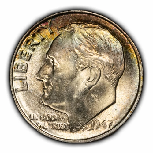 1947-D 10c Roosevelt Silver Dime - UNC - Luster - Subtle Rainbow Toning - Y4561