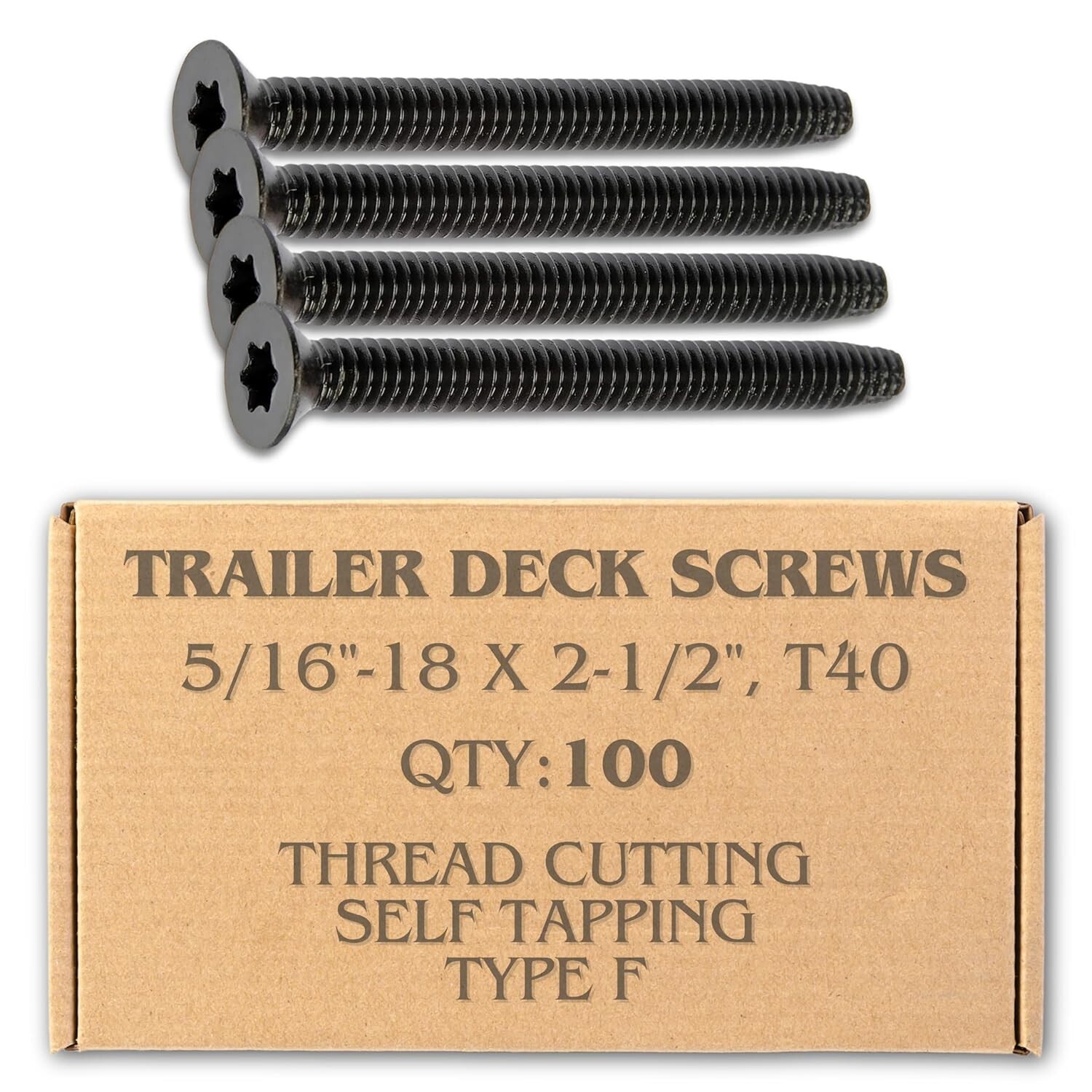 100pcs Trailer Deck Screws Self Tapping 2-1/2 in, 5/16-18 Thread, Flathead T4...