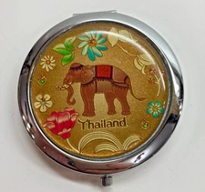 THAILAND Double Mirror COMPACT ORNATE Glittery Sides: ELEPHANT & BUTTERFLY