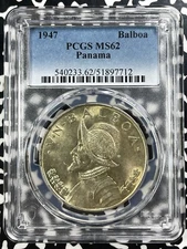 1947 Panama 1 Balboa PCGS MS62 (Many Available) (1 Coin Only) Silver! Nice UNC!