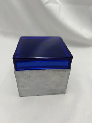 Vintage Design Ideas By Hardy 1996 Metal Trinket Jar With Cobalt Blue Glass Lid