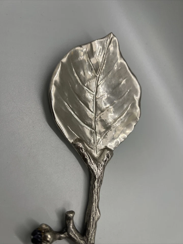 Metal Spoon Leaf Stem Silver Tone Foral 13” art leaves  Salad Serving Flower - Image 4 of 4