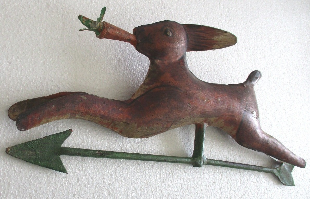 Running Rabbit weather vane with carrot , Weathervane embossed hand