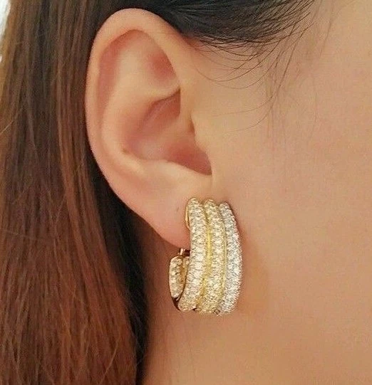 3 Row Diamond Pave Hoop Earrings 5.42 cttw-18k Tricolor Gold  - HM1522BB