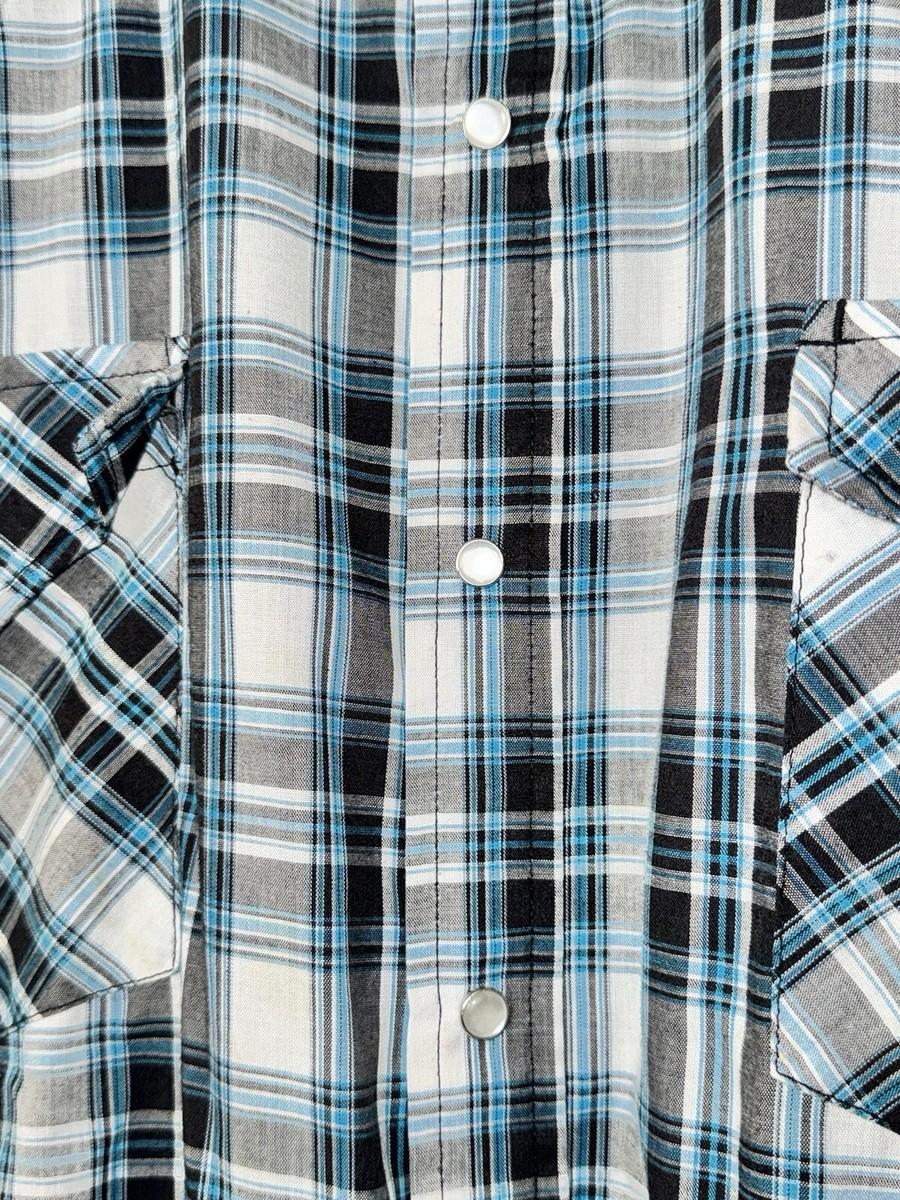 Chemise Ely Cattleman Pearl Snap 3XLT – Rayure Bleue – Grand Homme Western