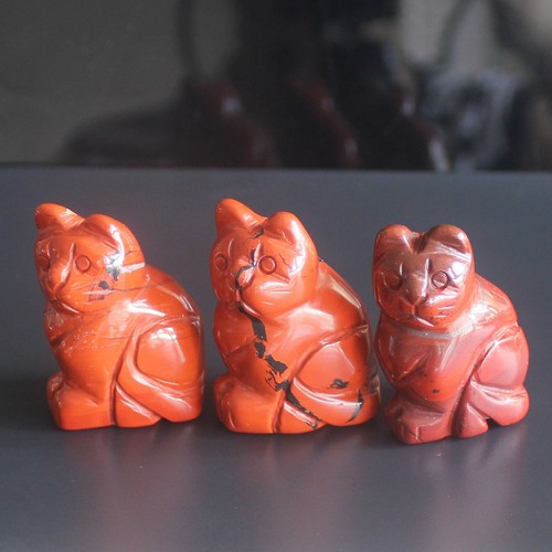 Carved gemtstone crystal  flame jasper cat figurine animal carving decor 1.5'' - Picture 5 of 6