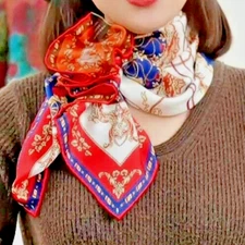 26"x26"Red Chaise Print Pure Mulberry Twill Silk Double-sided Scarf 65x65cm5-14