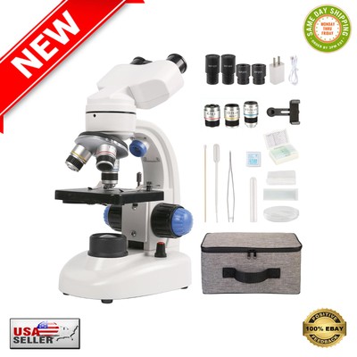Binocular Microscope 40X-1000X LED Lighting with Slides Set + Phone Adapter