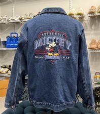Vintage 90s Disney Mickey Mouse Wear Adult Sz Large L Sewn Denim Button Jacket