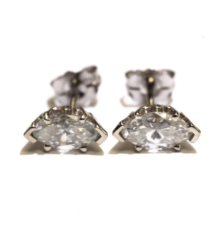 GIA certified 14k white gold .96CT MARQUISE diamond stud earrings SI2 J I1 I