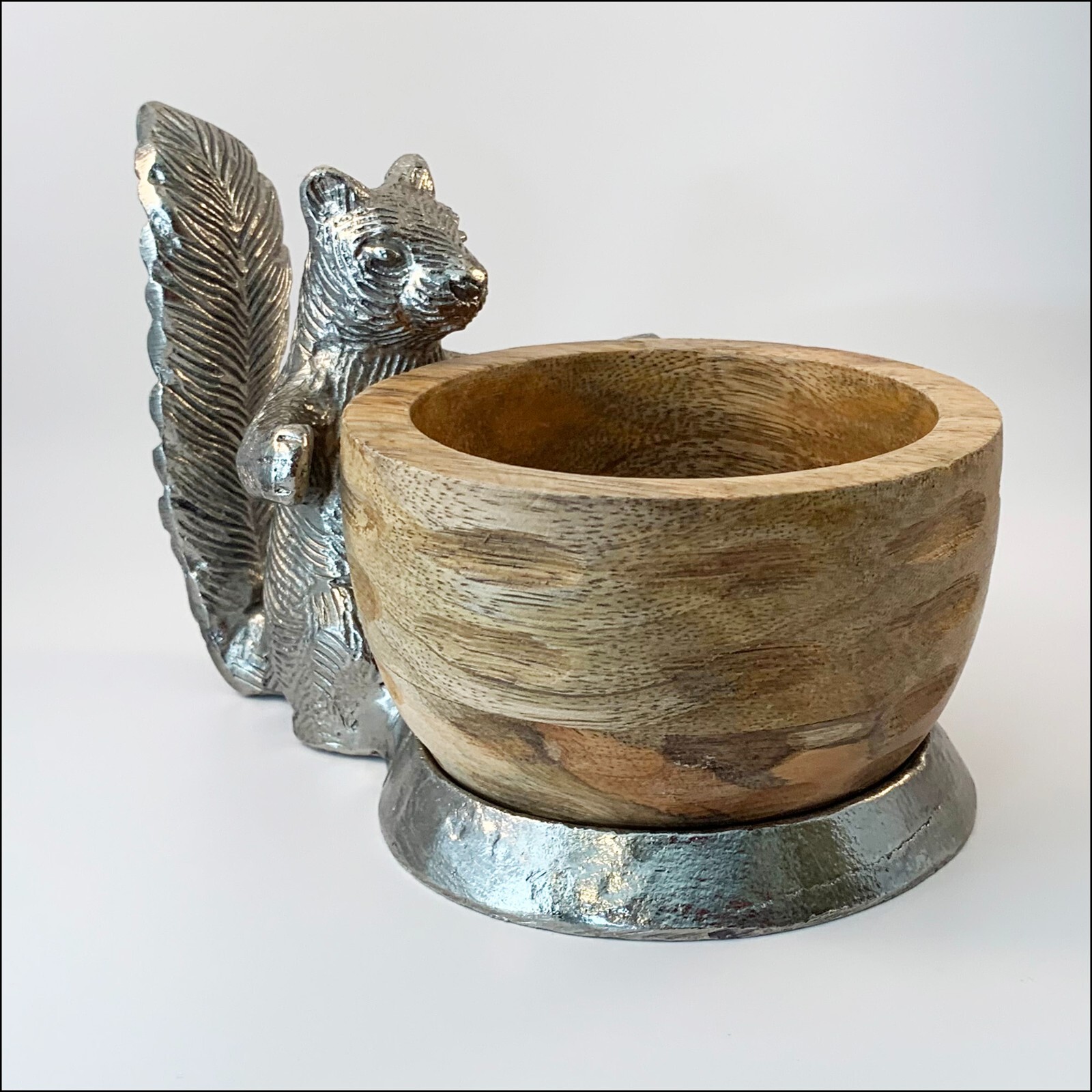 Wood and Metal Squirrel Nut Candy Dish eBay