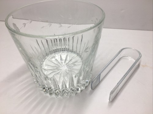 1980's Princess House Heritage Etched Crystal Glass Ice Bucket w/Spork Tongs EUC - Picture 6 of 6