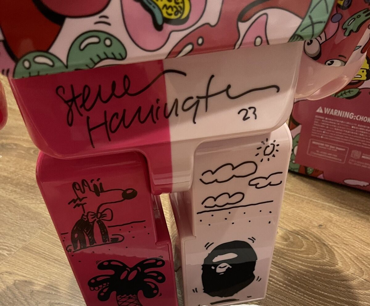 Steven Harrington Bape Bearbrick Pink 1000% SIGNED SKETCHED Steven Harrington Bape Bearbrick Pink 1000% SIGNED SKETCHED