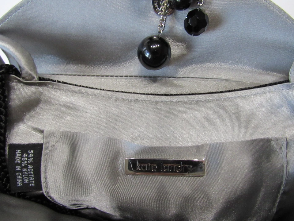 Bolso de mano Kate Landry negro plateado terciopelo noche pequeño 11" x 5" Foto 4 de 4