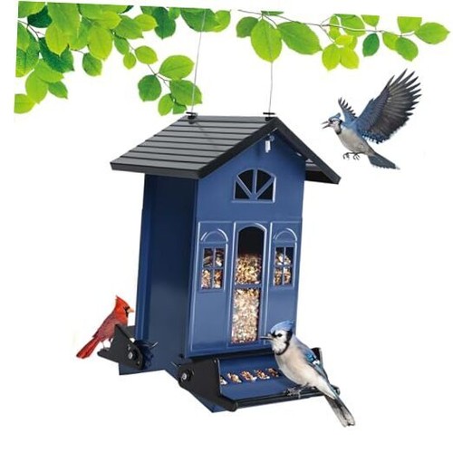 Bird Feeder Squirrel-Proof Outside: Country House Series for Hanging - Blue