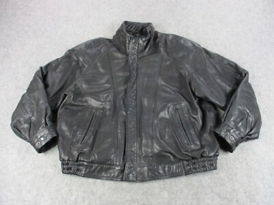 Philippe Monet Leather Jacket Mens 44 Black Bomber Butter Soft Zip Up Coat