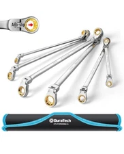 DURATECH Extra Long Anti-Slip Flex-Head Ratcheting Wrench Set, Double Box End Wr