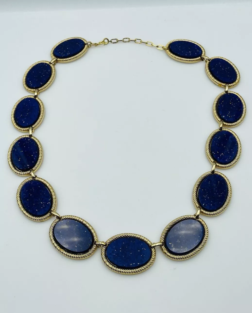 Grosse Allemagne dior Créateur Vintage 1971 Plaqué Or Bleu Lapis Verre Collier