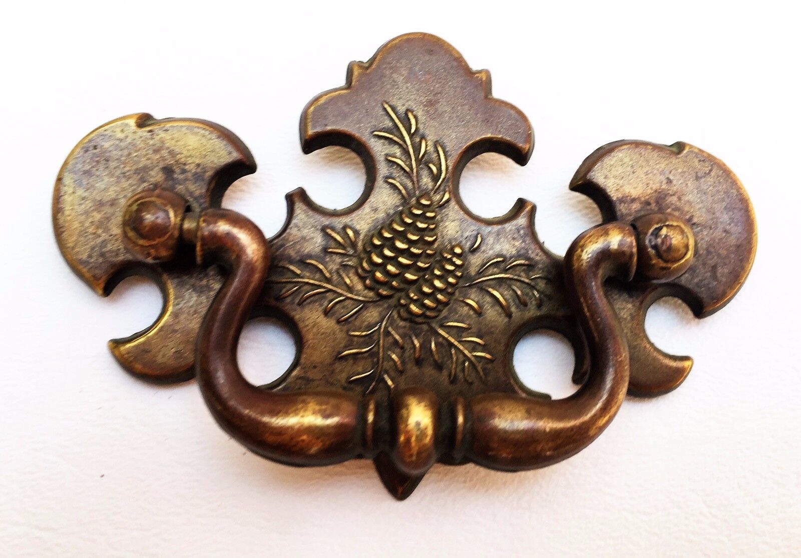 Brass Pine Cone Antique Hardware Vintage Chippendale Drawer Pull 2 1/2 center