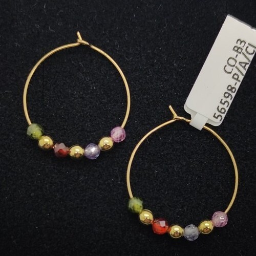 Pendientes oro 18k 750 Mls. Aros Con Piedras De Colores Y Bolitas De Oro
