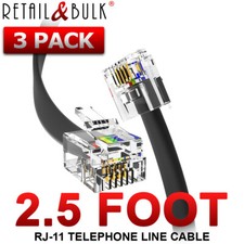  3 Pack 2.5 Foot Telephone Cable RJ11 6P4C Phone Line Cord, Black