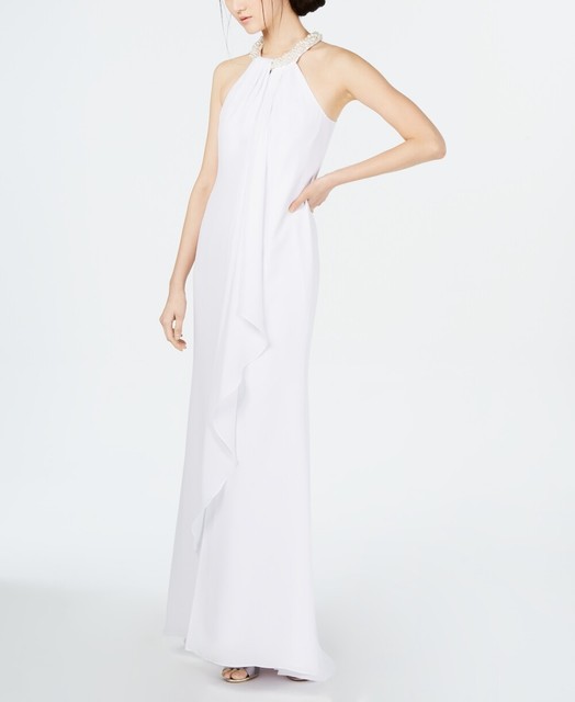 calvin klein split neck halter gown