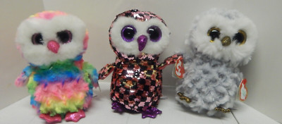 Ty Beanie Boo Flippables Sequin Checks Owlette Owen Silk Lot 3 TAGS