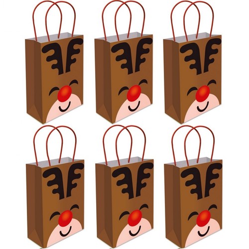 Christmas Gift Bags x6 Rudolph Fun Paper Party Loot Bag With Handles ...