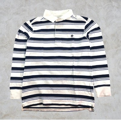 Timberland Rugby Shirt L G Vintage Longsleeve Poloshirt Herren Weiß Blau Langarm