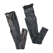 Pair Of WOMENS SPANX FAUX LEATHER Moto Cheetah COMPRESSION LEGGINGS Small