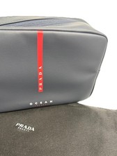 PRADA Luna Rossa Ocean Men Navy Blue Faux Leather Travel Pouch Toiletry Bag