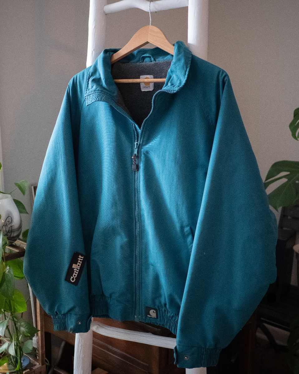Carhartt Jacket J72 DTL Teal Workshield Mens L Fleece Lined