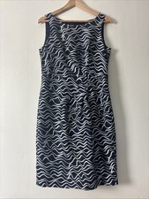 Hobbs Navy Blue Wavy Pattern Silk Shift Dress Size UK 12