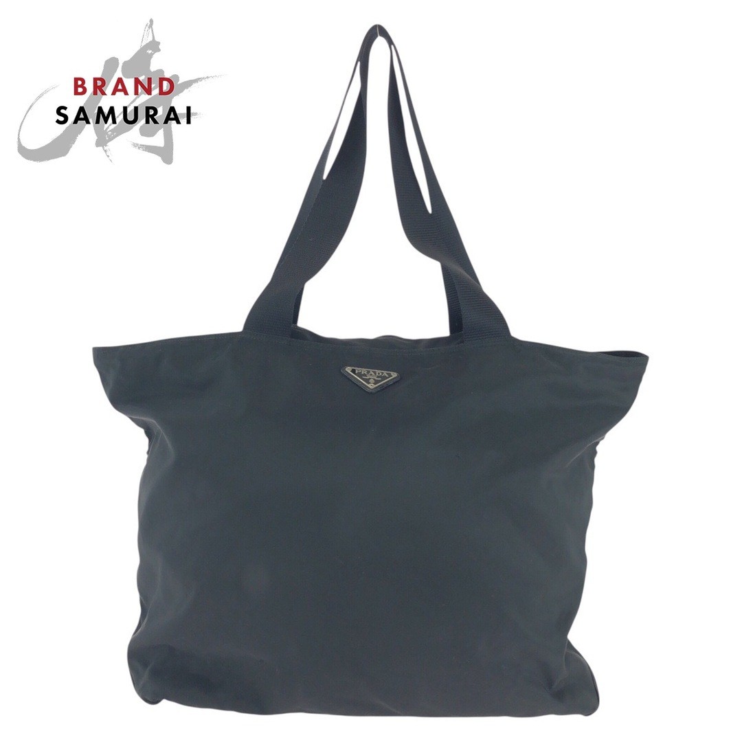 RARE PRADA black nylon shoulder bag with triangle logo plate