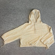 Splendid Womens Cozy Cropped Hoodie Beige Green Cotton Drawstring Pullover Sz S