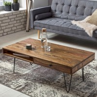 Finebuy Couchtisch Sheesham Massiv 110Cm Wohnzimmertisch Rechteckig Schublade