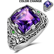 3CT Natural Alexandrite 925 Sterling Silver Nouveau Style Ring Sz 6,7,8,9 RE1