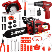 Kids Tool Set 36 PCS with Toy Chainsaw Electronic Toy Drill with Sound and Light