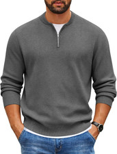 Mens Quarter Zip Pullover Slim Fit Knit Sweater Lightweight Mock Neck Casual Swe