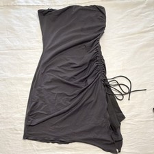 Princess Polly Black Strapless Ruched Mini Bodycon Dress Recycled Nylon Size 2