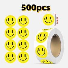 500 pcs Sticker Roll Yellow Tradition Happy Smile Face Semi Gloss Self Adhesive
