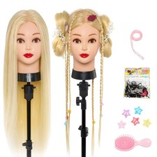 Frisierkopf mit Ständer 50% Echthaar Übungskopf 26" Frisieren Trainingsköpfe DE