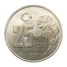 1996 Turkey 25 Bin Lira Coin &ndash; Ataturk &ndash; Nickel Brass &ndash; 26mm &ndash; KM#1041