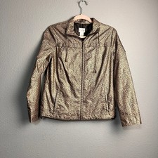 Zenergy by Chicos Leopard Print Metallic Full Zip Windbreaker Jacket Size 0 S