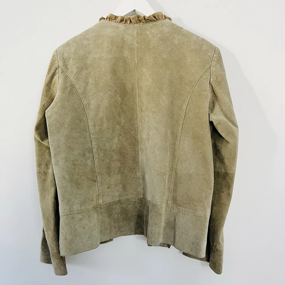 Chaqueta De Colección Años 90 Chico's Boho Verde Gamuza Cuero Manga Larga Frente Abierto Talla 1 Foto 2 de 4