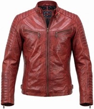 Herren Bikerjacke in rot aus echtem Leder ges...