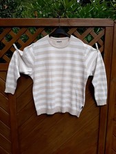 maselli Herren Pullover, beige-weiß-gestreift, Rundhals Ausschnitt, Größe 52 