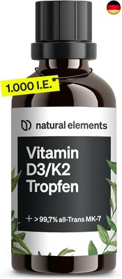 Vitamin D3 + K2 Tropfen 50ml - Premium: 99,7+% All-Trans (K2VITAL  von Kappa) + 