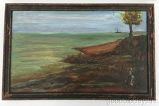 Antico dipinto anni 20 Clare Hanauer riva del lago Erie Lakeside Ohio